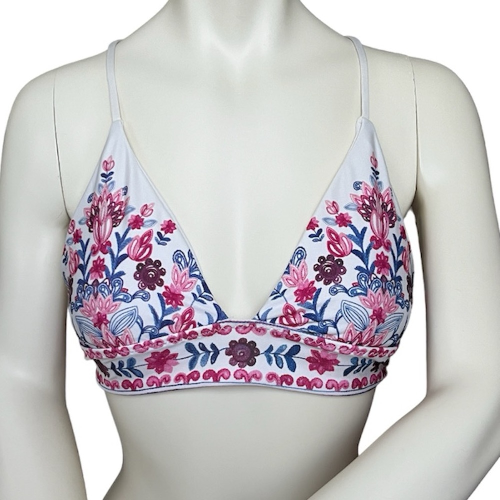 BECCA White and Pink Floral Bikini Top